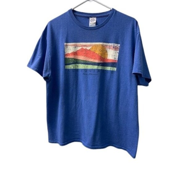 Delta Pro Weight Mens New Mexico Print Crew Neck Short Sleeve Blue Size Large - Picture 1 of 3